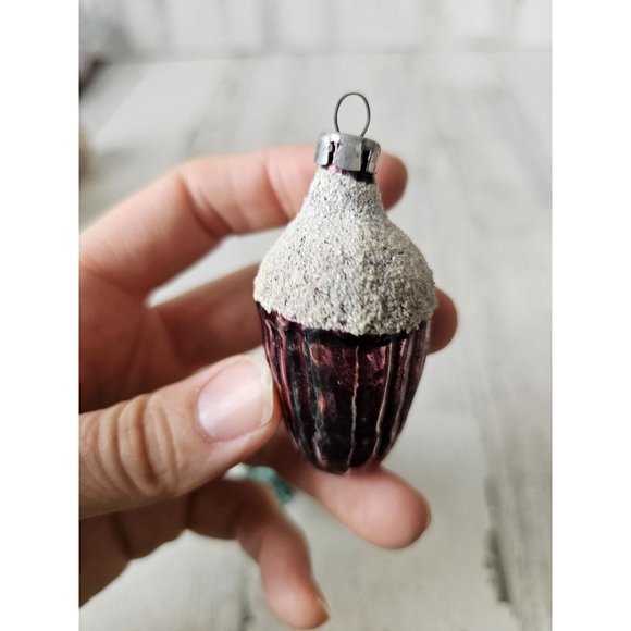 Vintage acorn glass glitter ornament flocked frosted Xmas tree - Picture 2 of 11